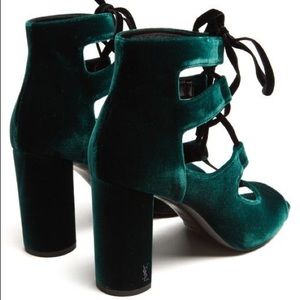 Saint Laurent Loulou sandal heels velvet Malakite